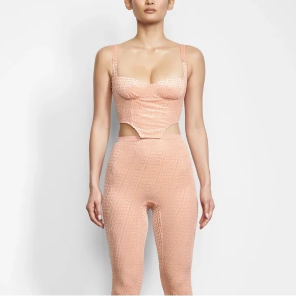 NEW NWT SKIMS Peach Velvet Corset Top Velour NWT Kim Kardashian Repeat Logo 3X - Picture 3 of 8